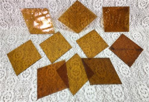 10 Honey Gold Stained Glass Reclaimed Church Window Diamond Panes, Art Glass C,