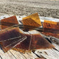 10 Honey Gold Stained Glass Reclaimed Church Window Diamond Panes, Art Glass G,