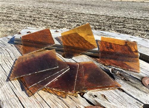 10 Honey Gold Stained Glass Reclaimed Church Window Diamond Panes, Art Glass G,