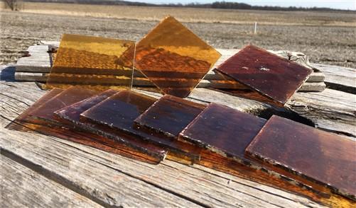 10 Honey Gold Stained Glass Reclaimed Church Window Diamond Panes, Art Glass H,