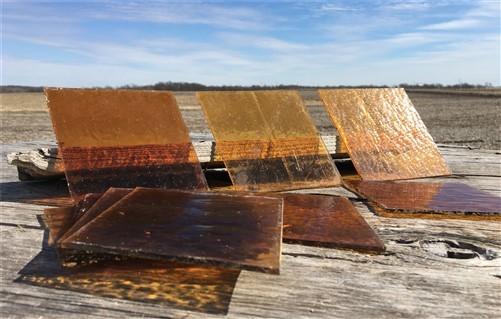 10 Honey Gold Stained Glass Reclaimed Church Window Diamond Panes, Art Glass J,