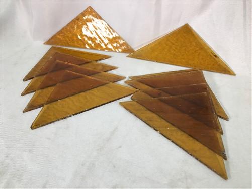 10 Honey Gold Stained Glass Reclaimed Church Window Triangle Panes, Art Glass P,