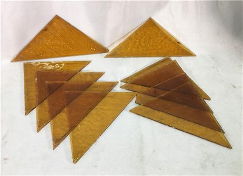 10 Honey Gold Stained Glass Reclaimed Church Window Triangle Panes, Art Glass P,