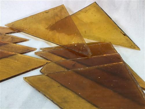 10 Honey Gold Stained Glass Reclaimed Church Window Triangle Panes, Art Glass P,