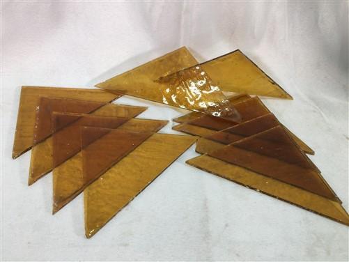 10 Honey Gold Stained Glass Reclaimed Church Window Triangle Panes, Art Glass P,