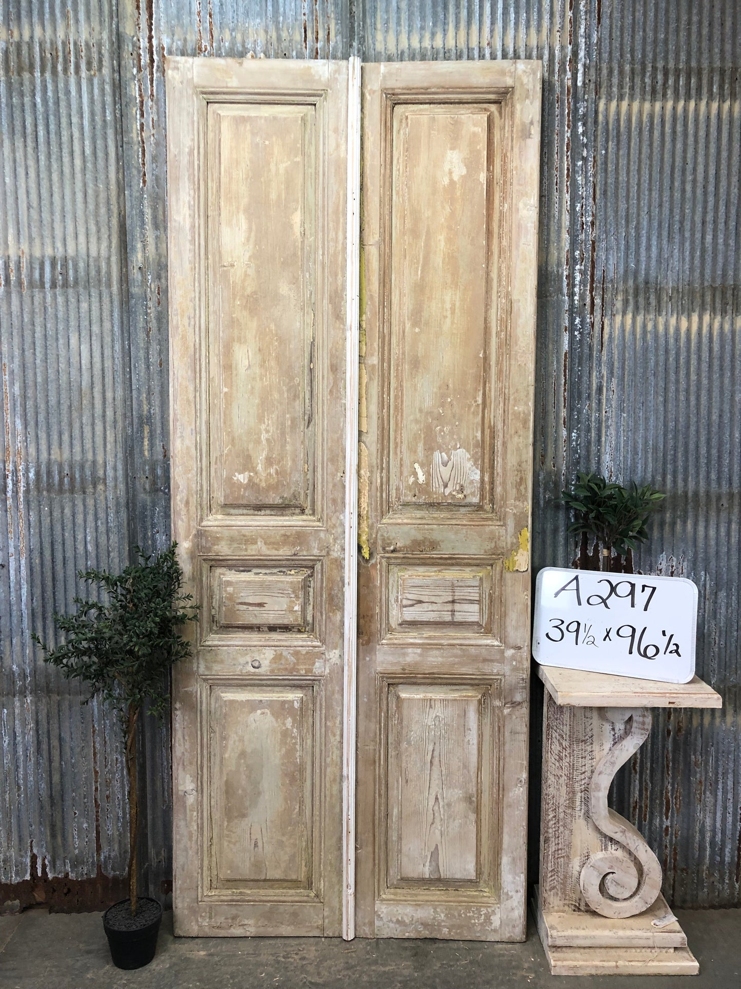 Antique French Double Doors (39.5x96.5) European Doors, Raised Panel Doors A297