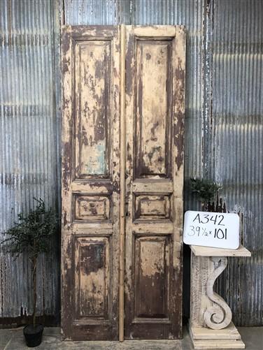 Antique French Double Doors (39.5x101) European Doors, Raised Panel Doors A342