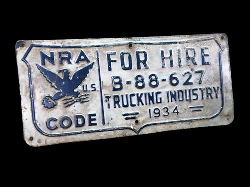 1934 NRA Code License Plate, National Recovery Act Trucking Industry Plate,