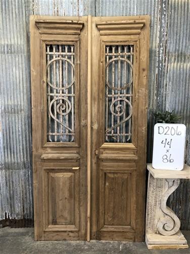 Antique French Double Doors (44x86) Wood Iron Doors, European Doors D206