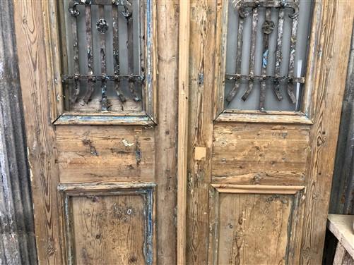 Antique French Double Doors (42x90) Wood Iron Doors, European Doors D222