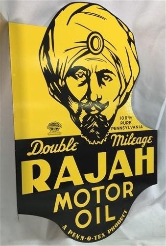 Rajah Motor Oil Flange Sign, 2 Sided Metal Advertising Sign, Oil Gas Advertising