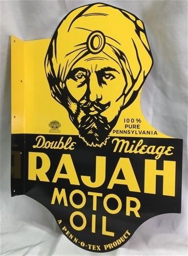 Rajah Motor Oil Flange Sign, 2 Sided Metal Advertising Sign, Oil Gas Advertising