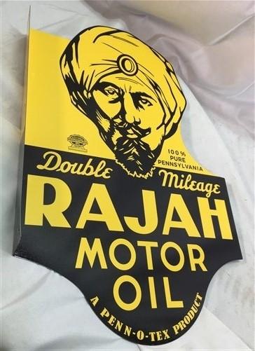 Rajah Motor Oil Flange Sign, 2 Sided Metal Advertising Sign, Oil Gas Advertising