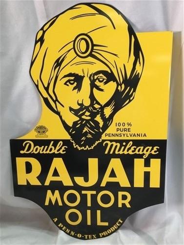 Rajah Motor Oil Flange Sign, 2 Sided Metal Advertising Sign, Oil Gas Advertising