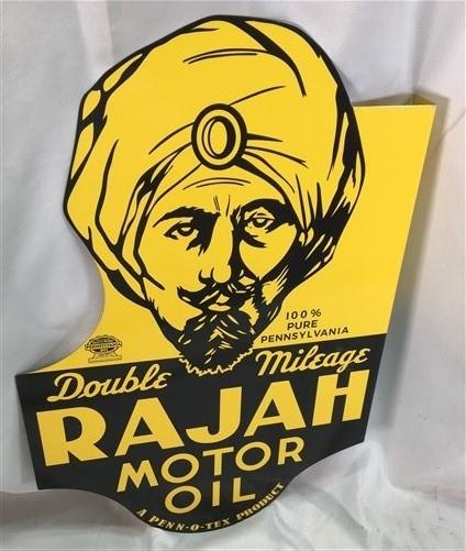 Rajah Motor Oil Flange Sign, 2 Sided Metal Advertising Sign, Oil Gas Advertising