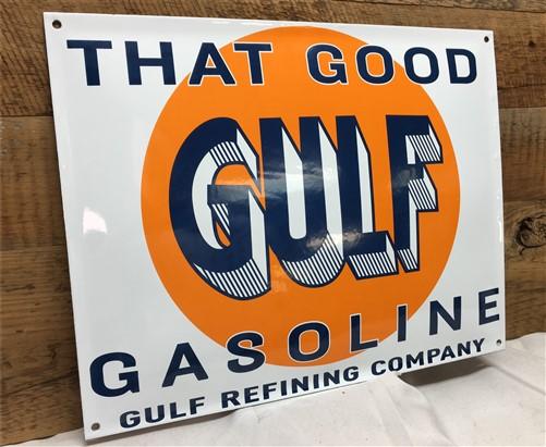 Gulf Gasoline Sign, Metal Porcelain Advertising, Gulf Refining Company Sign,