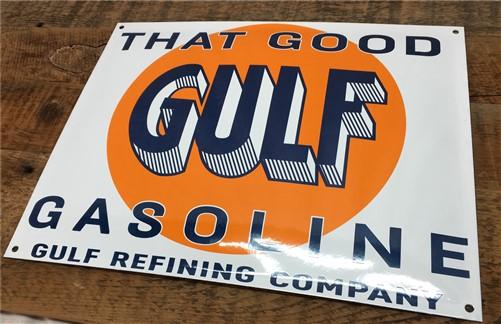 Gulf Gasoline Sign, Metal Porcelain Advertising, Gulf Refining Company Sign,