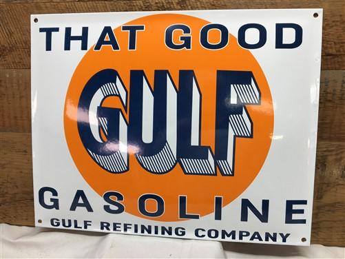 Gulf Gasoline Sign, Metal Porcelain Advertising, Gulf Refining Company Sign,