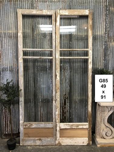 Antique French Double Doors (49x91) 3 Pane Glass Doors, European Doors G85