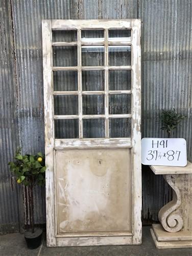 Antique French Single Door (37x87) 15 Pane Glass Door, European Door H91