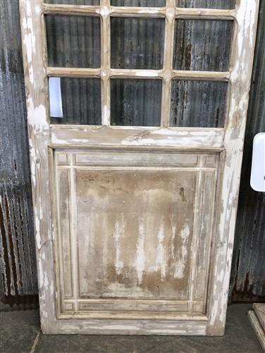 Antique French Single Door (37x87) 15 Pane Glass Door, European Door H91