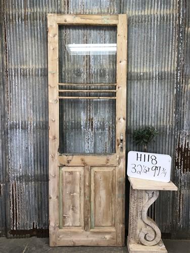 Antique French Single Door (32.5x97.75) 4 Pane Glass Door, European Door H118