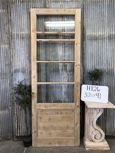 Antique French Single Door (32.5x91) 5 Pane Glass Door, European Door H126