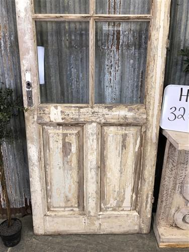 Antique French Single Door (32.75x98) 6 Pane Glass Door, European Door H132