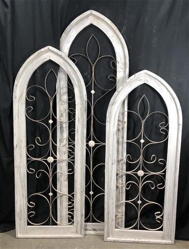 Set 3 XL Arched Wood Metal Gothic Window Frames, Architectural Window Frame B,