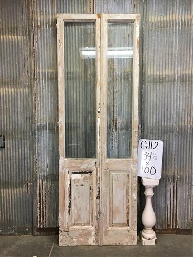 Antique French Double Doors (34.5x100) 1 Pane Glass Doors, European Doors G112