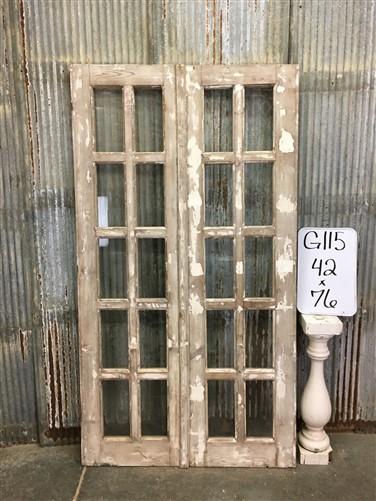 Antique French Double Doors (42x76) 10 Pane Glass Doors, European Doors G115