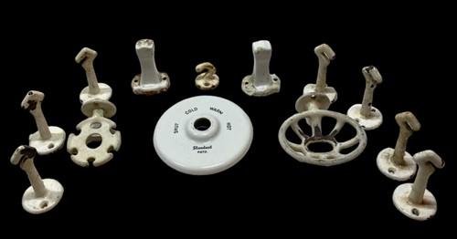 Porcelain Bathroom Fixtures, Vintage Towel Rack, Soap Holder, Toothbrush Curtain