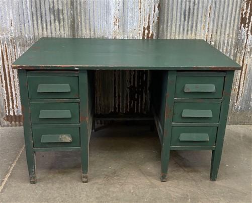 Vintage Green Desk with Drawers, Writing Desk, Home Office Desk, Wood Furniture