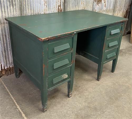 Vintage Green Desk with Drawers, Writing Desk, Home Office Desk, Wood Furniture