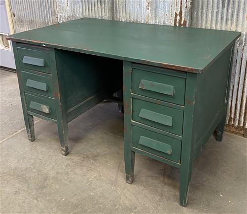 Vintage Green Desk with Drawers, Writing Desk, Home Office Desk, Wood Furniture