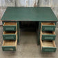 Vintage Green Desk with Drawers, Writing Desk, Home Office Desk, Wood Furniture