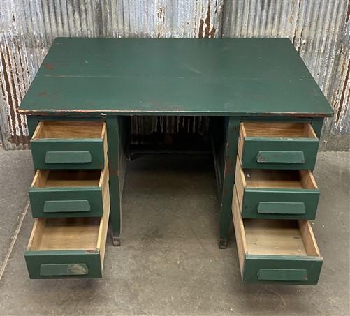 Vintage Green Desk with Drawers, Writing Desk, Home Office Desk, Wood Furniture