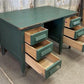 Vintage Green Desk with Drawers, Writing Desk, Home Office Desk, Wood Furniture