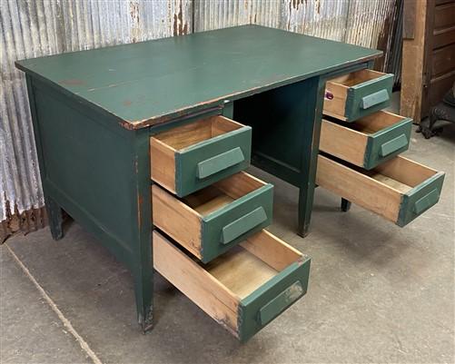 Vintage Green Desk with Drawers, Writing Desk, Home Office Desk, Wood Furniture