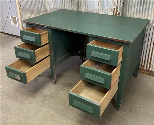 Vintage Green Desk with Drawers, Writing Desk, Home Office Desk, Wood Furniture