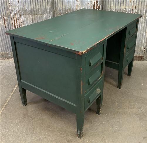 Vintage Green Desk with Drawers, Writing Desk, Home Office Desk, Wood Furniture