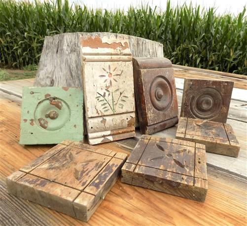 Plinth Blocks, Antique Bullseye Rosette, Spoon Carved, Architectural Salvage D16