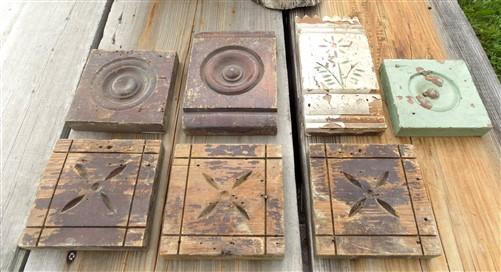 Plinth Blocks, Antique Bullseye Rosette, Spoon Carved, Architectural Salvage D16