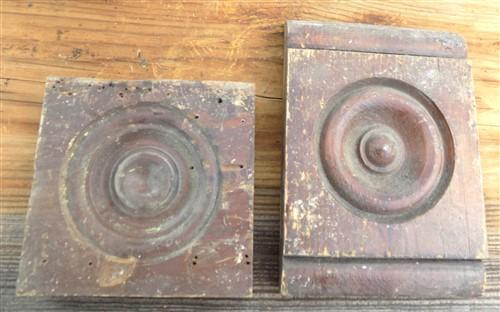 Plinth Blocks, Antique Bullseye Rosette, Spoon Carved, Architectural Salvage D16