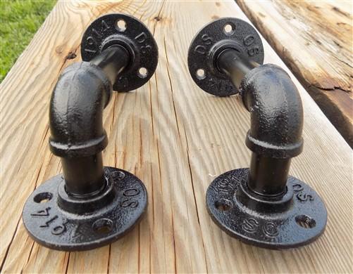 Pair Pipe Brackets, Floating Shelf Mantel Hardware, Rustic Industrial Decor