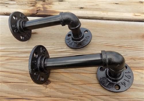 Pair Pipe Brackets, Floating Shelf Mantel Hardware, Rustic Industrial Decor