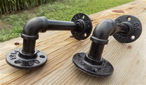 Pair Pipe Brackets, Floating Shelf Mantel Hardware, Rustic Industrial Decor