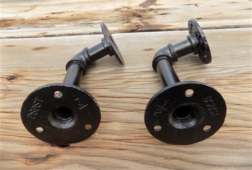 Pair Pipe Brackets, Floating Shelf Mantel Hardware, Rustic Industrial Decor