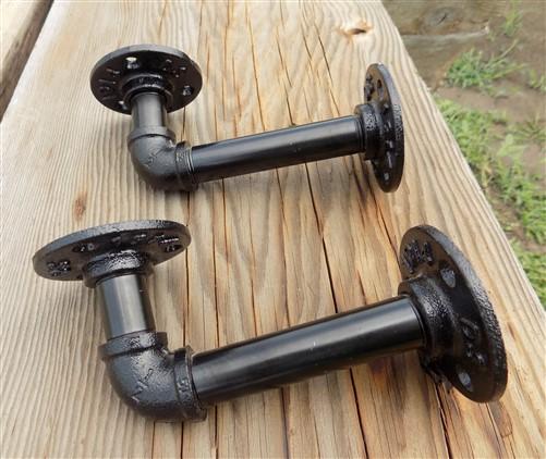 Pair Pipe Brackets, Floating Shelf Mantel Hardware, Rustic Industrial Decor