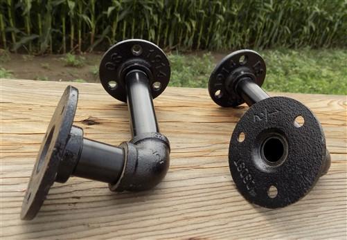 Pair Pipe Brackets, Floating Shelf Mantel Hardware, Rustic Industrial Decor